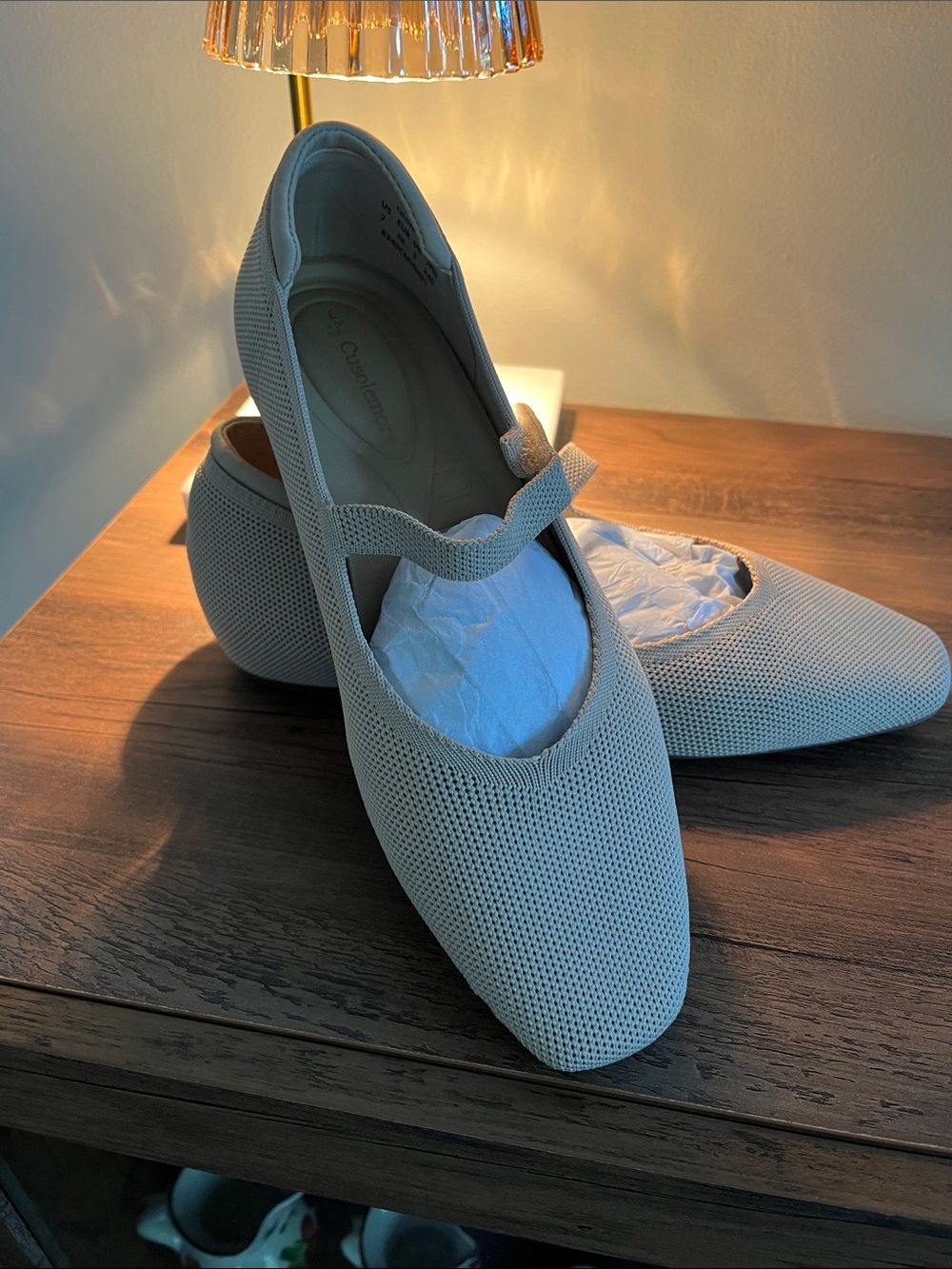 Cream Knit Mary Jane Flats with Strap - never worn
